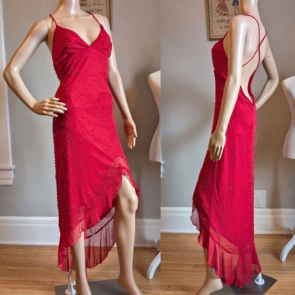 Vintage 90s Masquerade Prom Gown Siren Red Jessica Rabbit Salsa Whimsygoth 11 - Picture 1 of 13